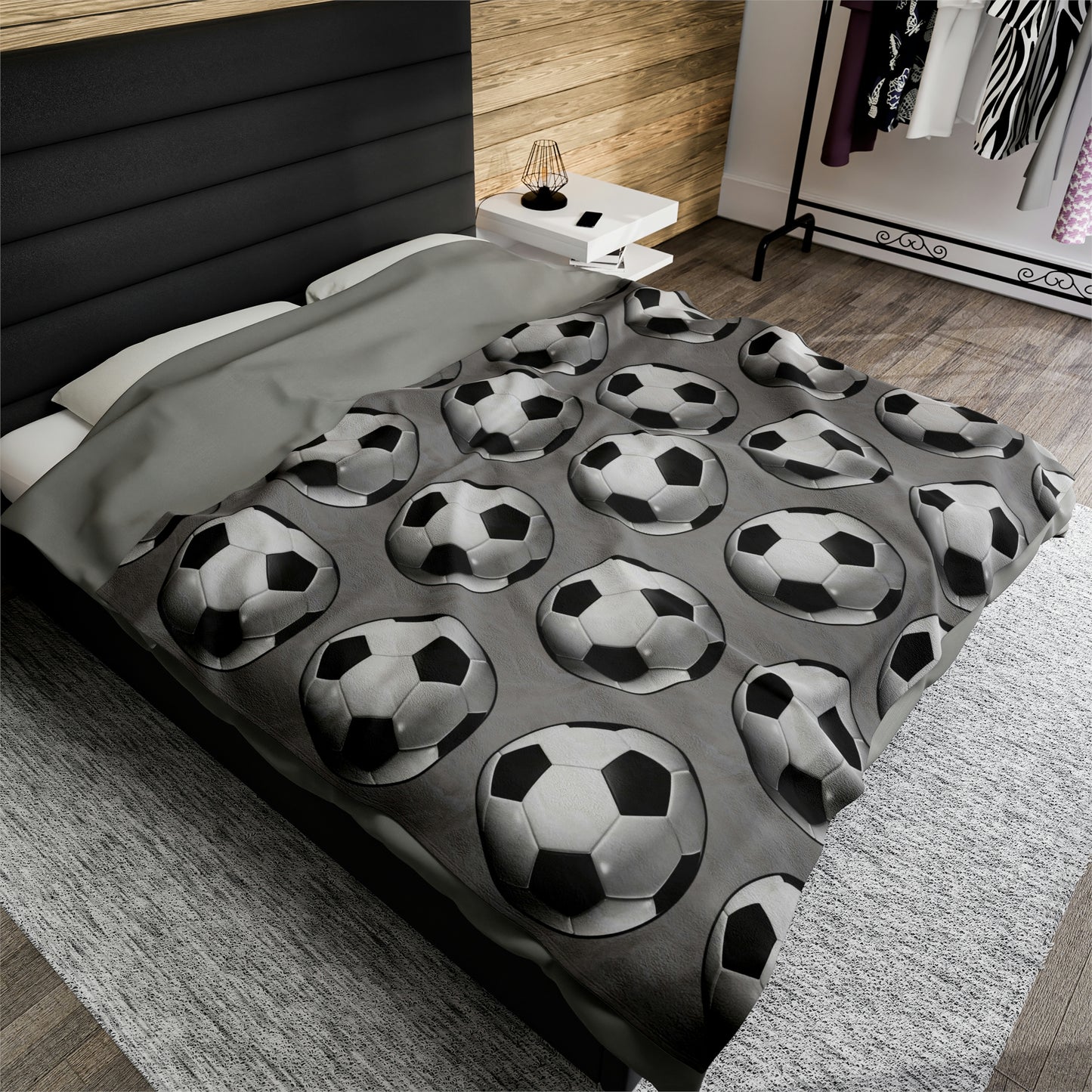 Soccer ball print- Velveteen Plush Blanket- LIGHT GREY (ST-NCP-61-128U)