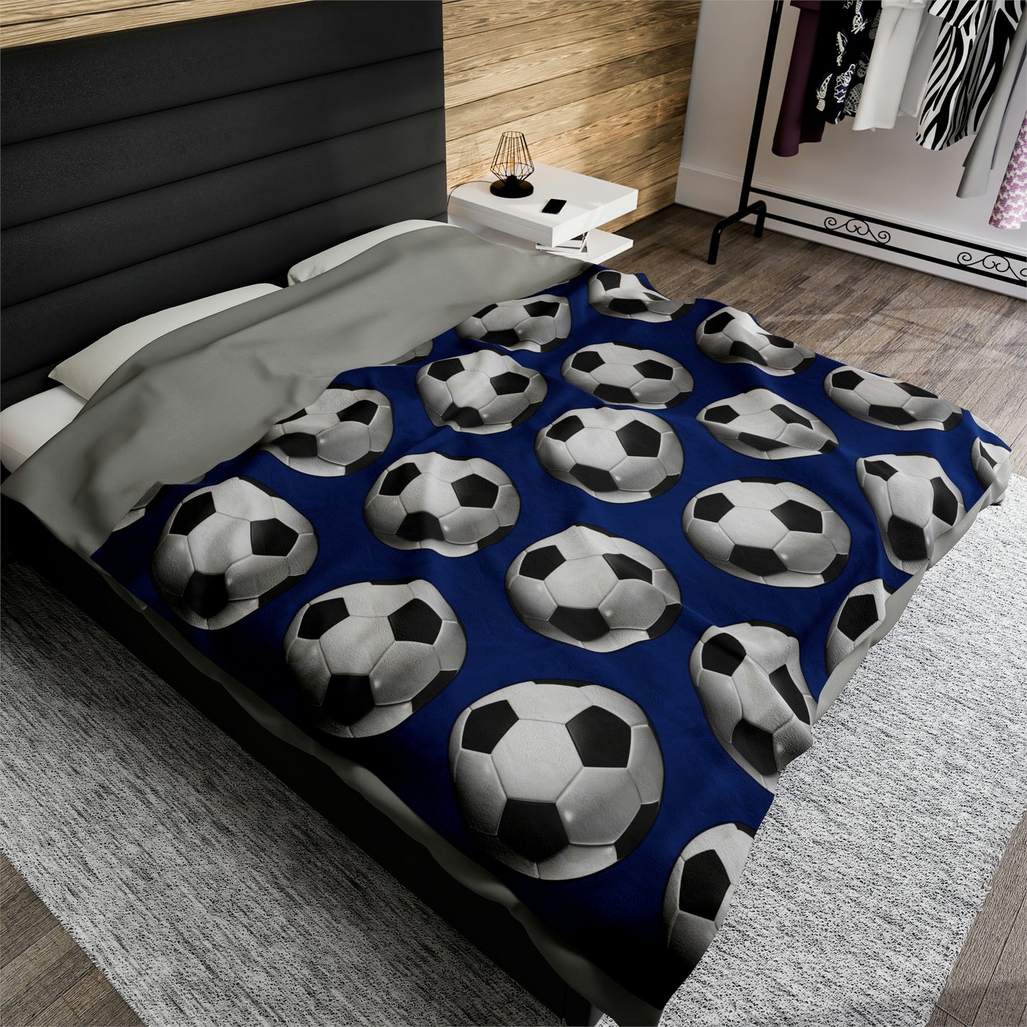 Soccer ball print- Velveteen Plush Blanket- DARK BLUE (ST-NCP-61-126U)
