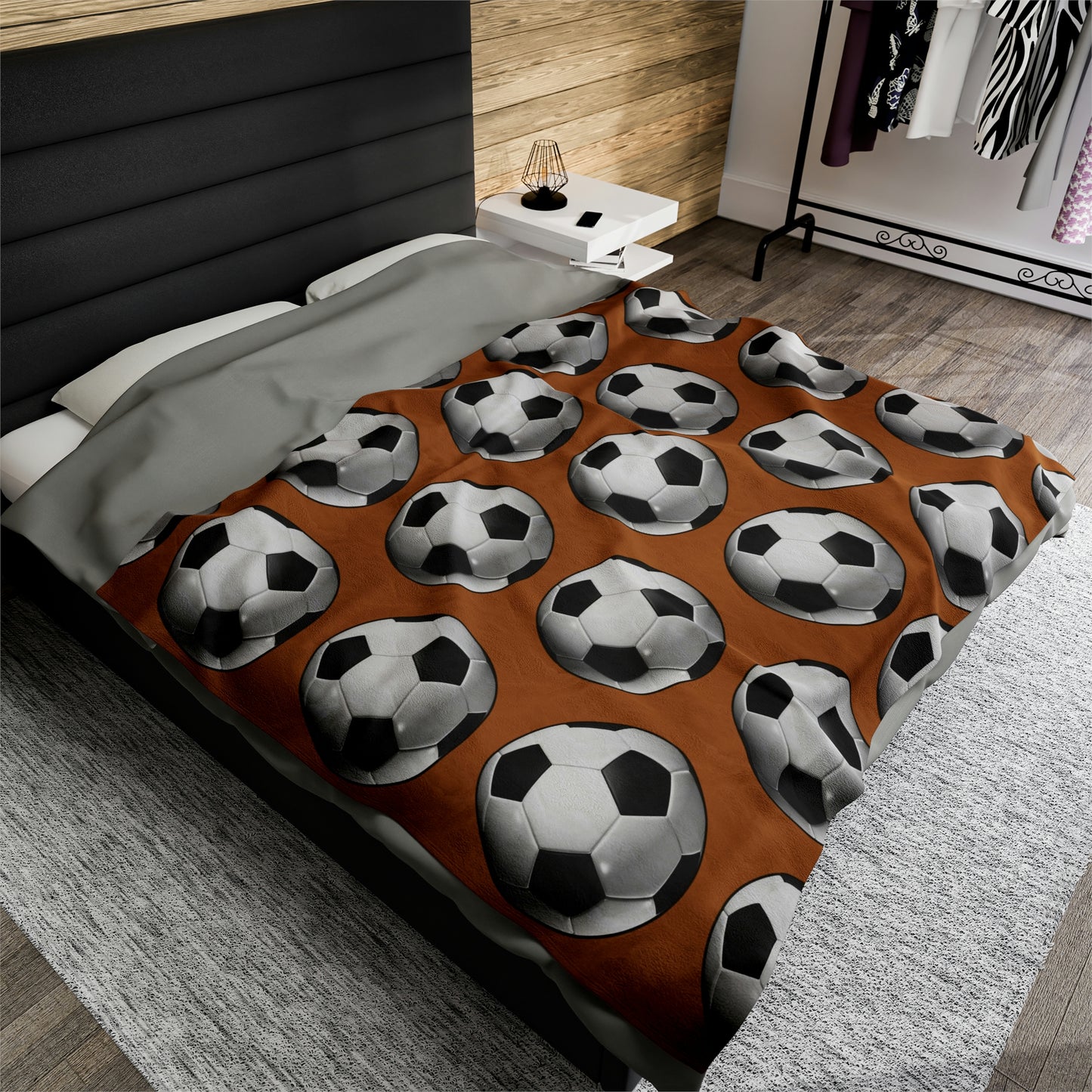 Soccer ball print- Velveteen Plush Blanket- LIGHT BROWN (ST-NCP-61-132U)