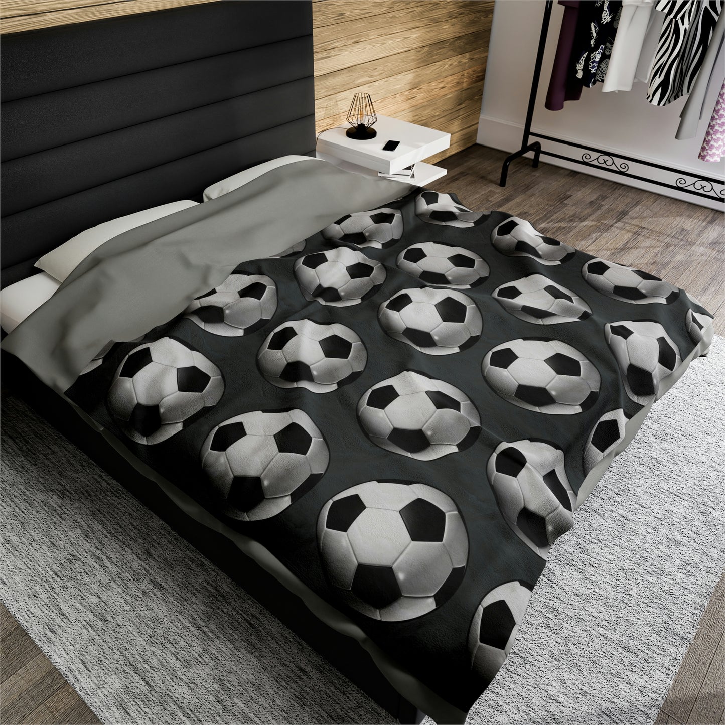 Soccer ball print- Velveteen Plush Blanket- DARK GREY (ST-NCP-61-123U)