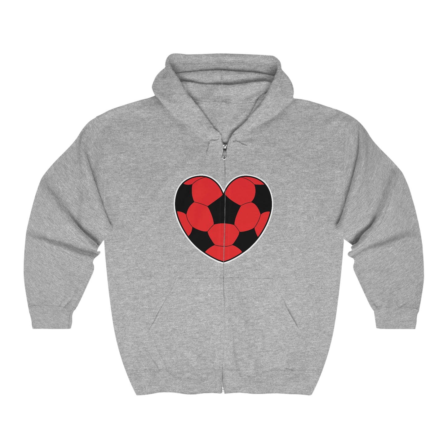 Soccer Ball Heart red Lg Front- Unisex Heavy Blend™ Full Zip Hooded Sweatshirt (ST-NCP-22-567U)