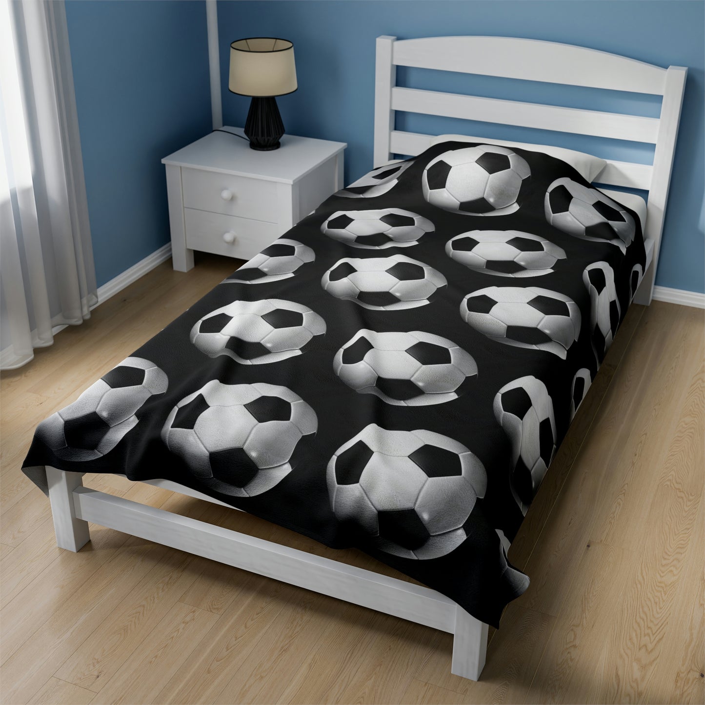Soccer ball print- Velveteen Plush Blanket- BLACK (ST-NCP-61-122U)