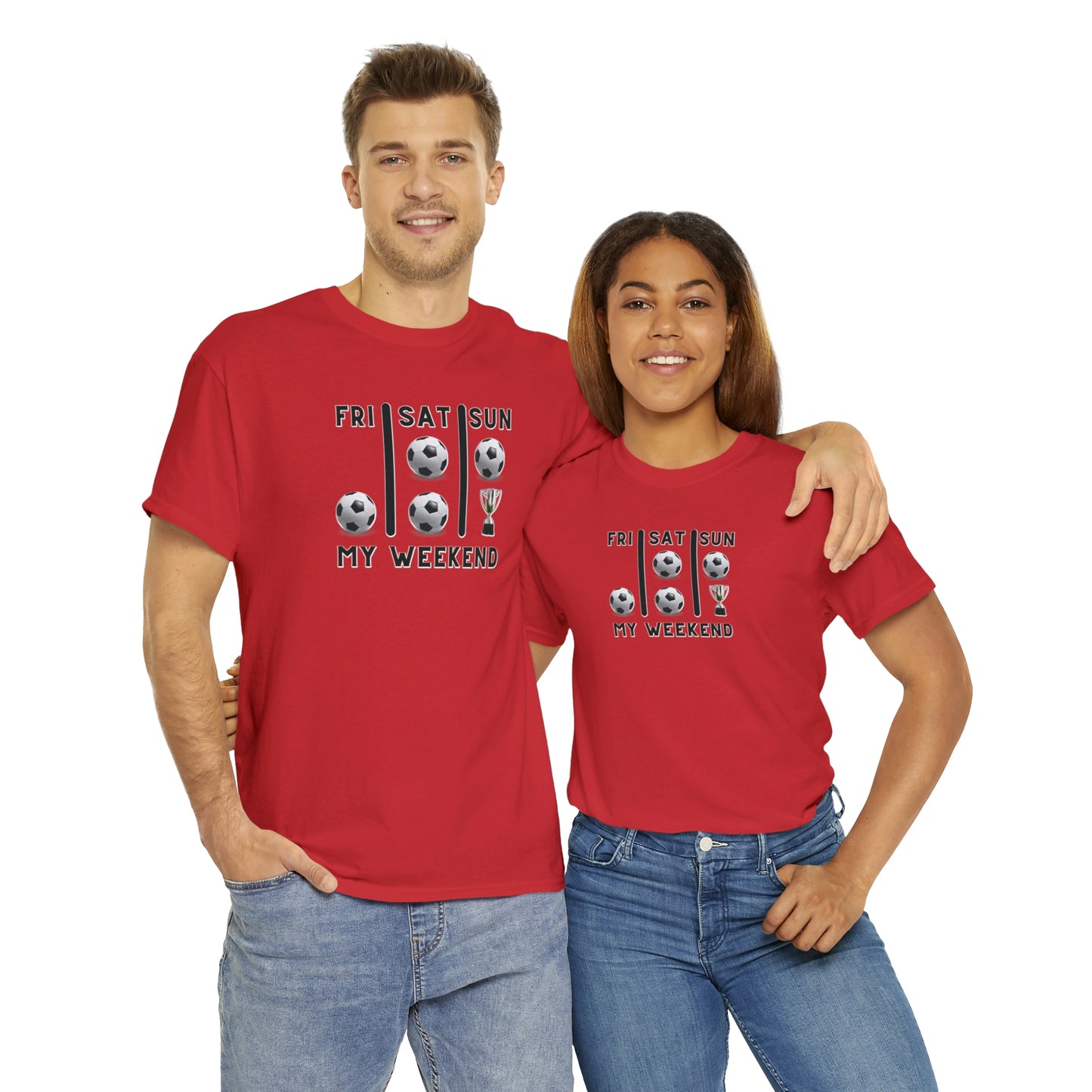 Soccer Trophy- My Weekend- Various Red colors- Unisex Heavy Cotton Tee (ST-NCP-21-502U)