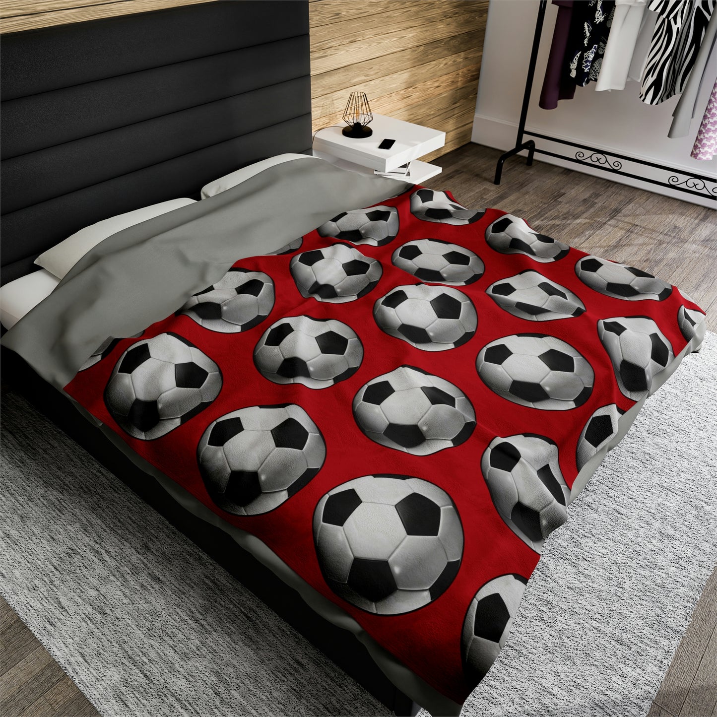 Soccer ball print- Velveteen Plush Blanket- DARK RED (ST-NCP-61-124U)