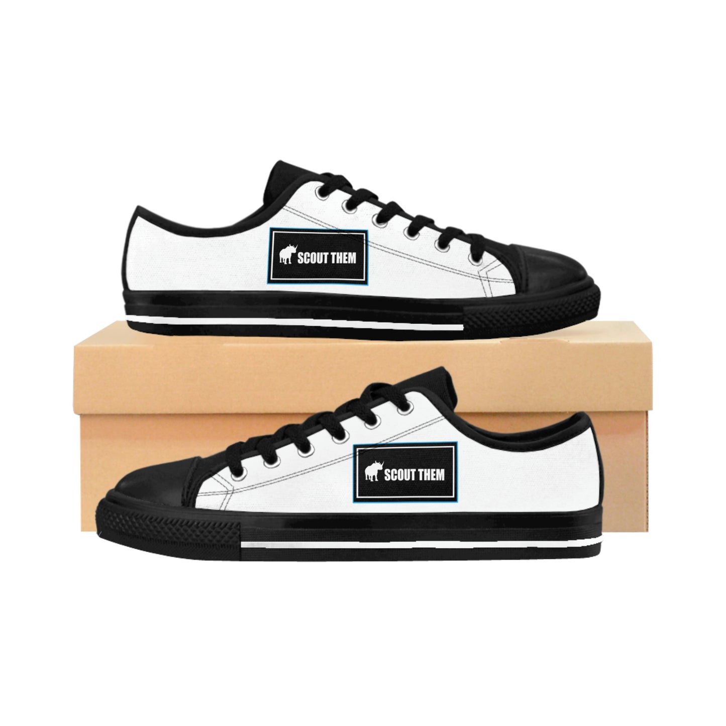 ScoutThem Shield blue border- Men's Sneakers- White and Black (ST-FGS-42-100M)