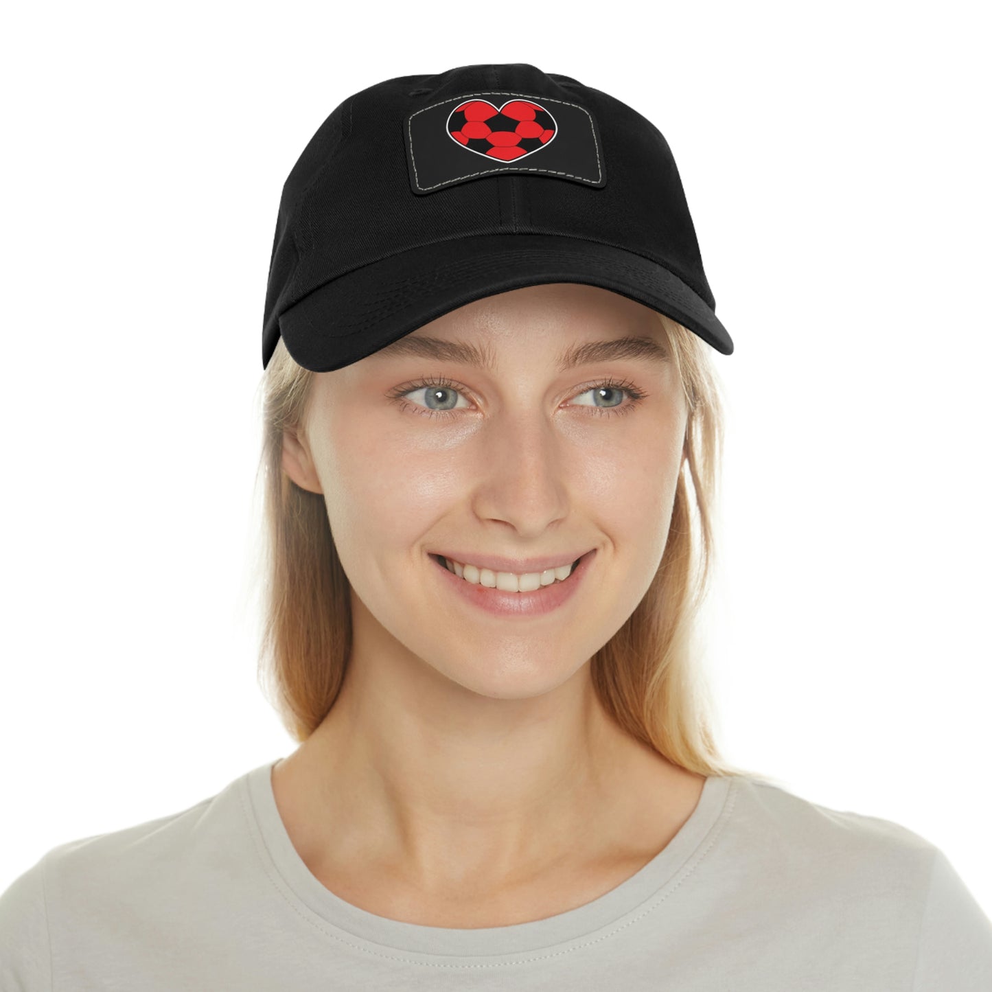 Soccer Ball Heart red- Dad Hat with Leather Patch (ST-NCP-11-034U)