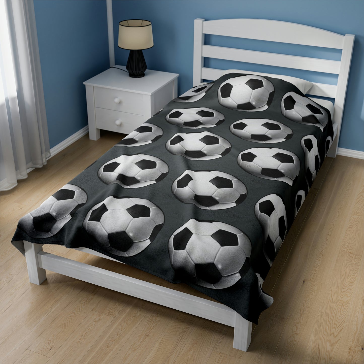 Soccer ball print- Velveteen Plush Blanket- DARK GREY (ST-NCP-61-123U)