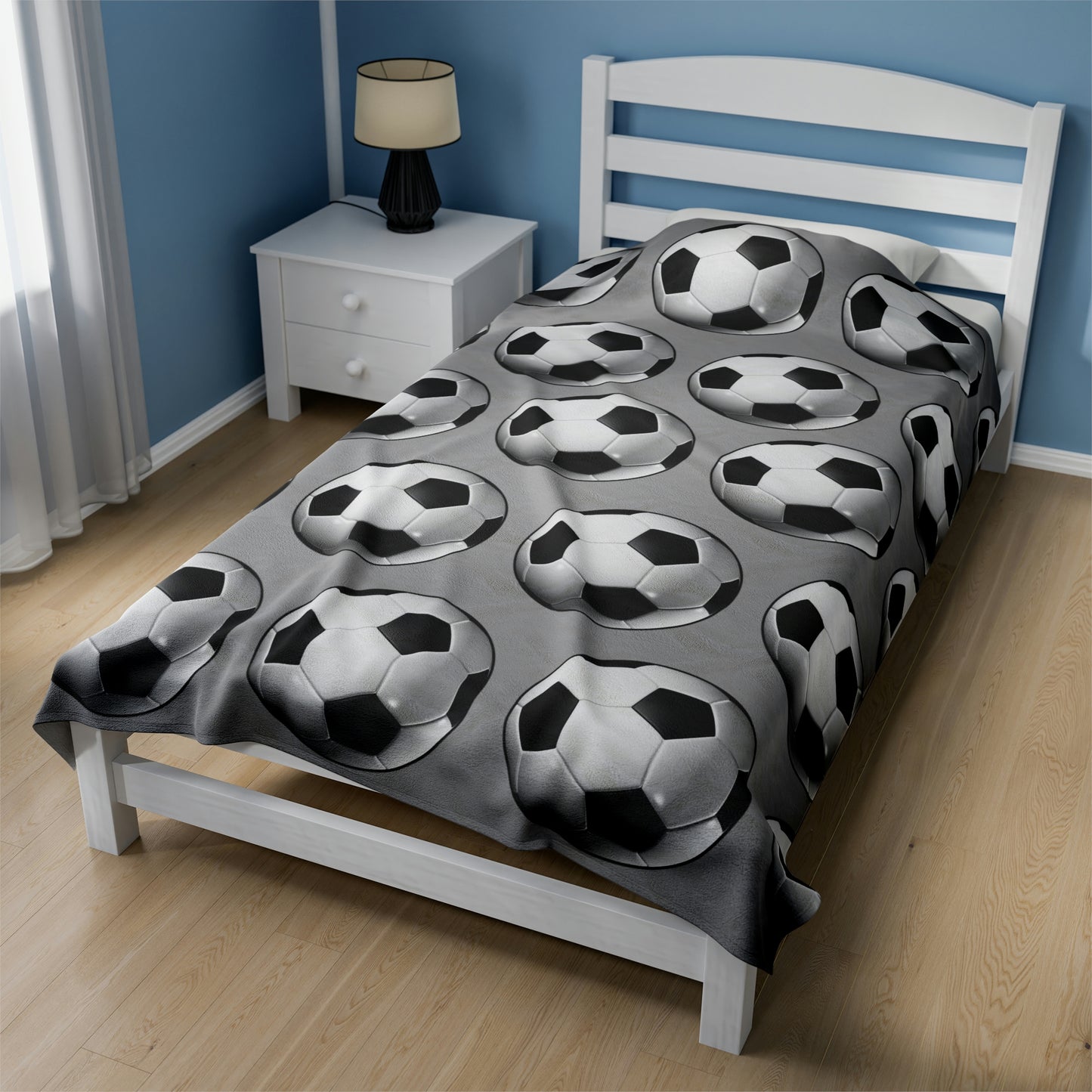 Soccer ball print- Velveteen Plush Blanket- LIGHT GREY (ST-NCP-61-128U)