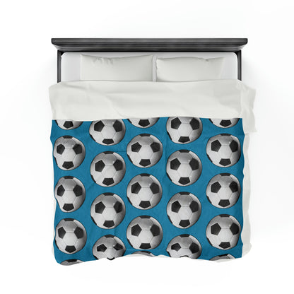 Soccer ball print- Velveteen Plush Blanket- TURQUOISE (ST-NCP-61-138U)