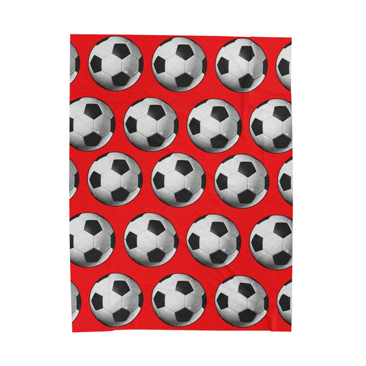 Soccer ball print- Velveteen Plush Blanket- RED (ST-NCP-61-130U)