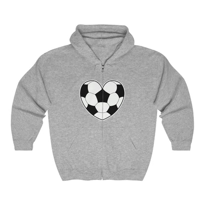 Soccer Ball Heart white Lg Front- Unisex Heavy Blend™ Full Zip Hooded Sweatshirt (ST-NCP-22-566U)