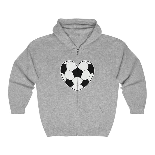 Soccer Ball Heart white Lg Front- Unisex Heavy Blend™ Full Zip Hooded Sweatshirt (ST-NCP-22-566U)