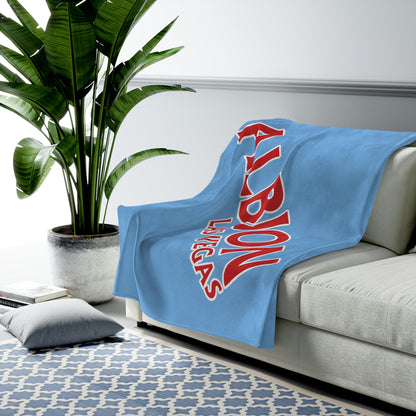 Albion LV Logo Lg angled- Velveteen Plush Blanket- LIGHT BLUE (ALB-LV-61-054U)