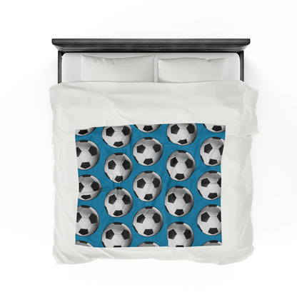 Soccer ball print- Velveteen Plush Blanket- TURQUOISE (ST-NCP-61-138U)