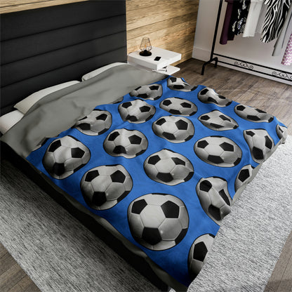 Soccer ball print- Velveteen Plush Blanket- LIGHT BLUE (ST-NCP-61-125U)