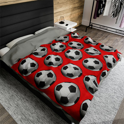 Soccer ball print- Velveteen Plush Blanket- RED (ST-NCP-61-130U)