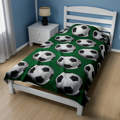 Soccer ball print- Velveteen Plush Blanket- DARK GREEN (ST-NCP-61-137U)