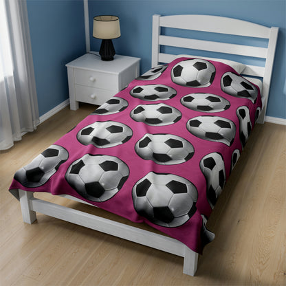 Soccer ball print- Velveteen Plush Blanket- LIGHT PINK (ST-NCP-61-141U)