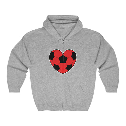 Soccer Ball Heart red Lg Front- Unisex Heavy Blend™ Full Zip Hooded Sweatshirt (ST-NCP-22-567U)