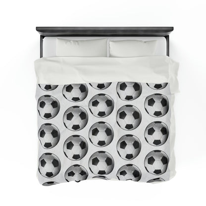 Soccer ball print- Velveteen Plush Blanket- WHITE (ST-NCP-61-121U)