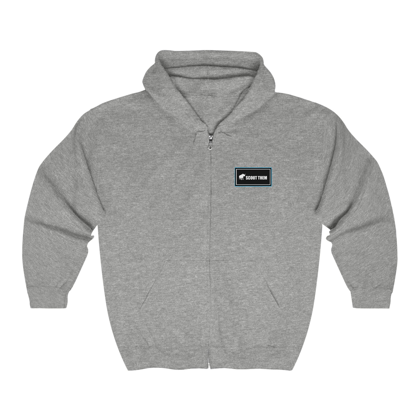 ScoutThem Shield Sm blue border Front- Unisex Heavy Blend™ Full Zip Hooded Sweatshirt (ST-FGS-22-512U)