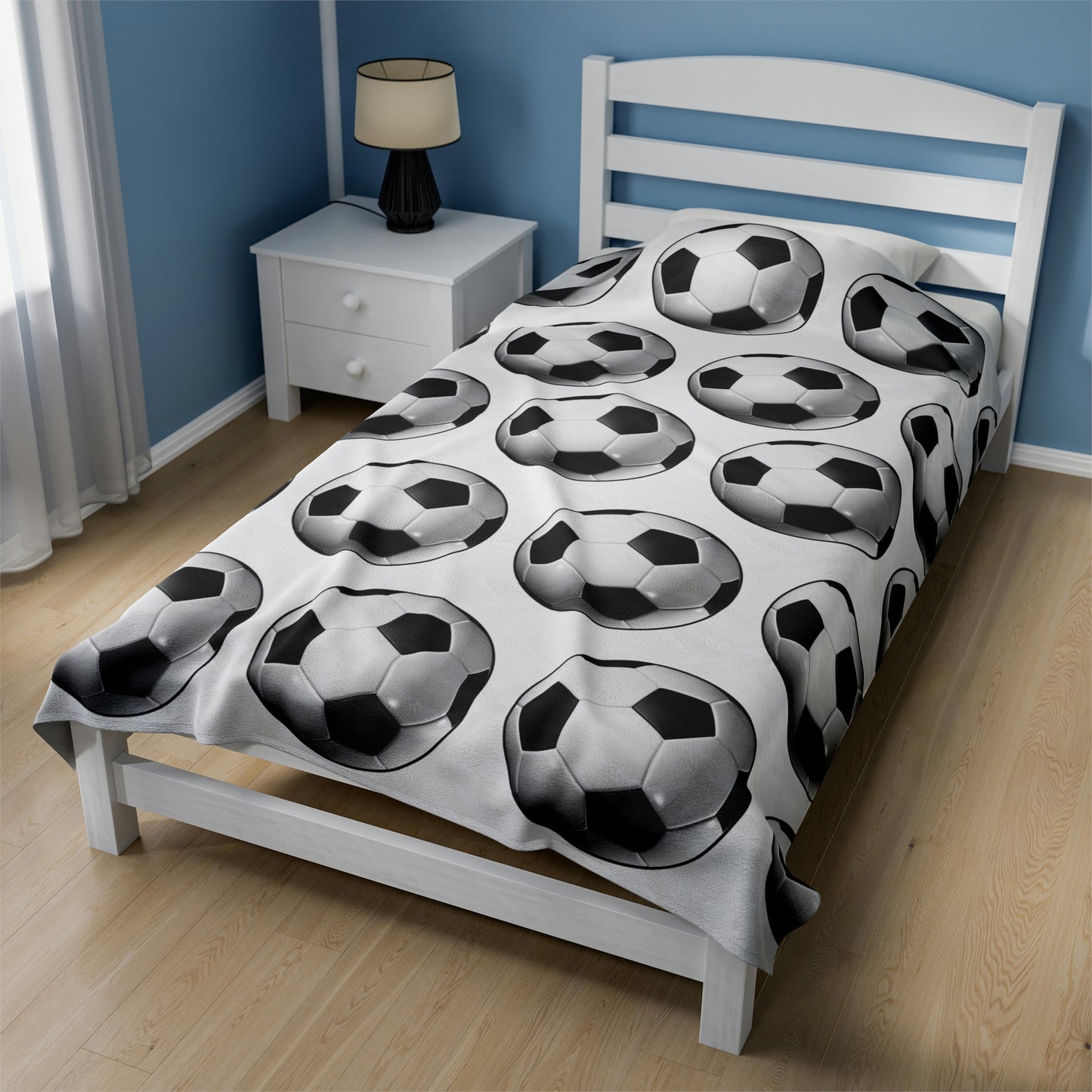 Soccer ball print- Velveteen Plush Blanket- WHITE (ST-NCP-61-121U)