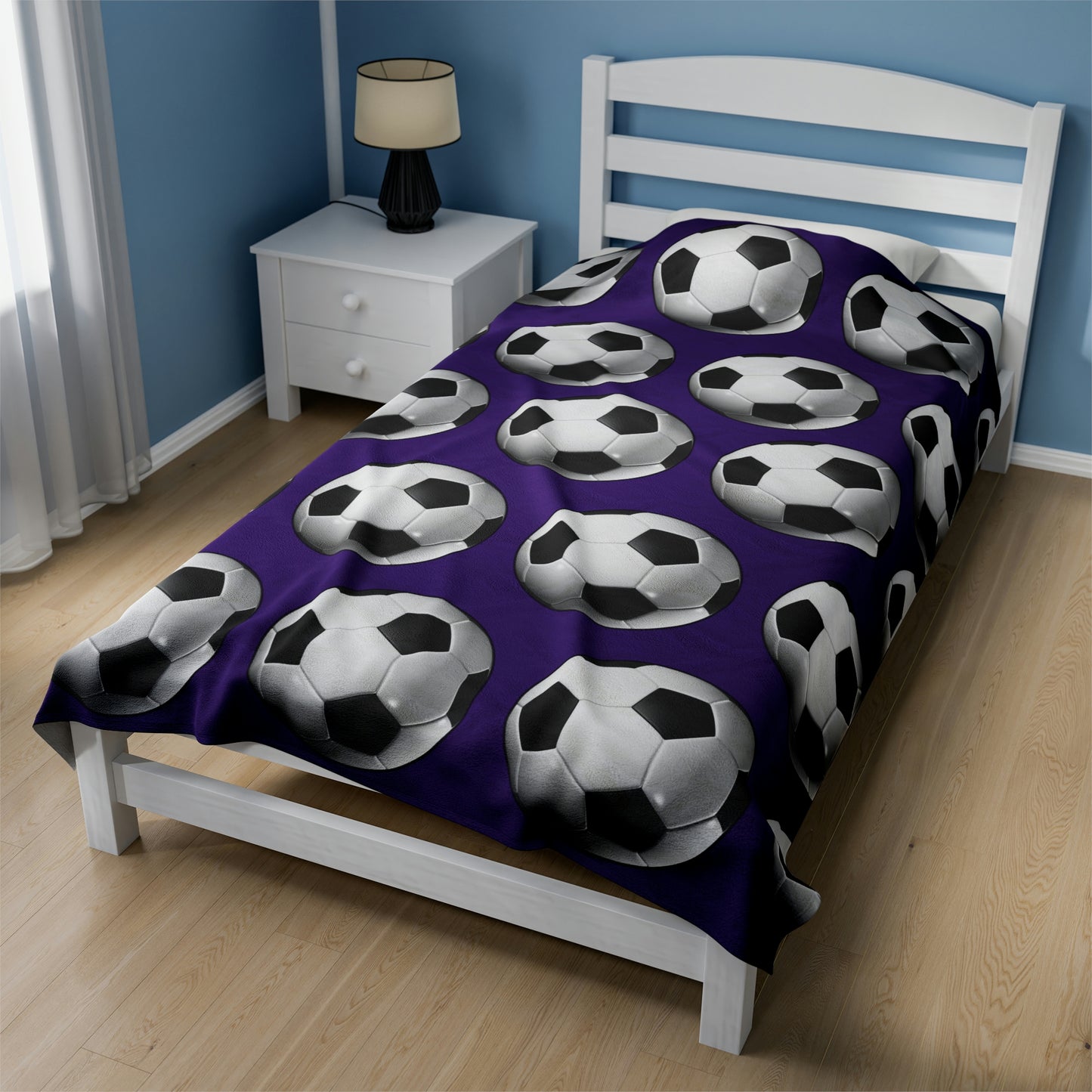 Soccer ball print- Velveteen Plush Blanket- PURPLE (ST-NCP-61-140U)