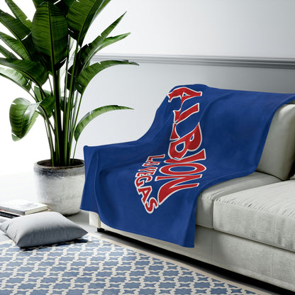 Albion LV Logo Lg angled- Velveteen Plush Blanket- Dark Blue (ALB-LV-61-055U)