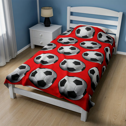 Soccer ball print- Velveteen Plush Blanket- RED (ST-NCP-61-130U)