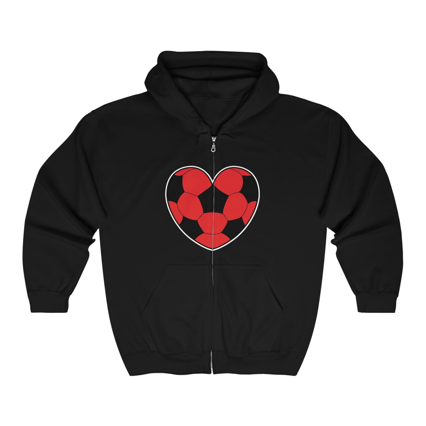 Soccer Ball Heart red Lg Front- Unisex Heavy Blend™ Full Zip Hooded Sweatshirt (ST-NCP-22-567U)