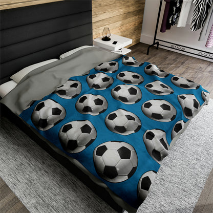 Soccer ball print- Velveteen Plush Blanket- TURQUOISE (ST-NCP-61-138U)