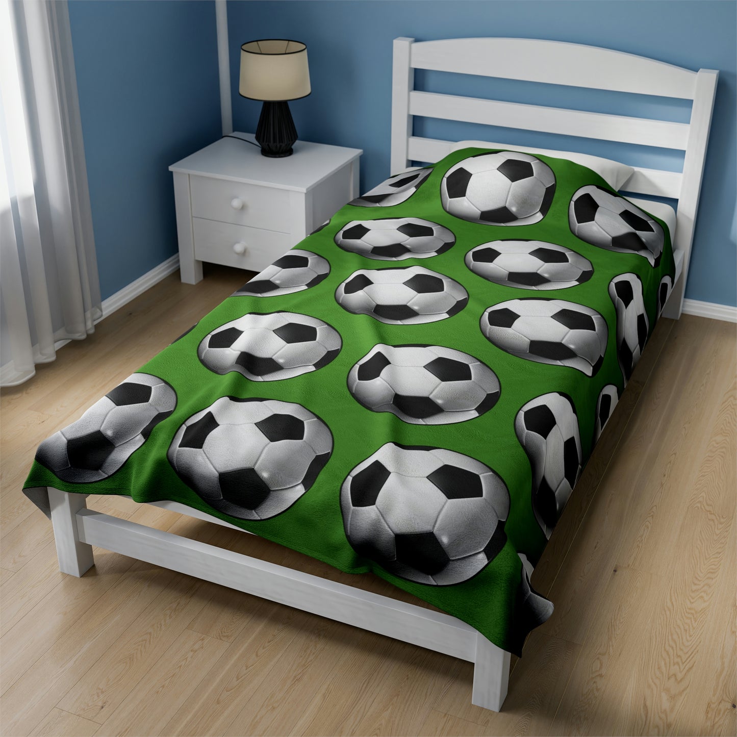 Soccer ball print- Velveteen Plush Blanket- GREEN (ST-NCP-61-136U)