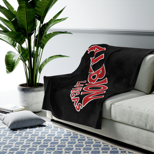 Albion LV Logo Lg angled- Velveteen Plush Blanket- BLACK (ALB-LV-61-051U)