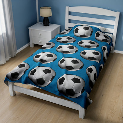 Soccer ball print- Velveteen Plush Blanket- TURQUOISE (ST-NCP-61-138U)