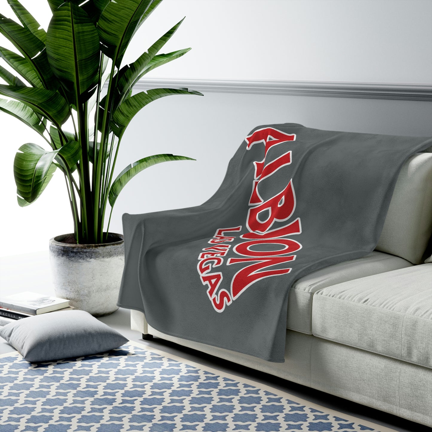 Albion LV Logo Lg angled- Velveteen Plush Blanket- DARK GREY (ALB-LV-61-052U)