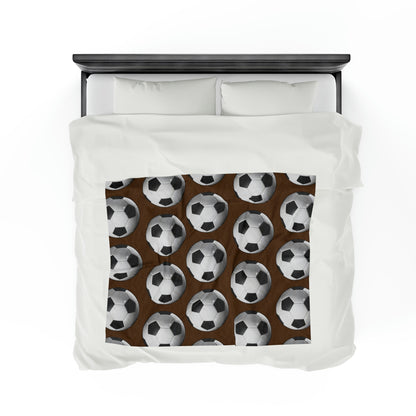 Soccer ball print- Velveteen Plush Blanket- BROWN (ST-NCP-61-131U)