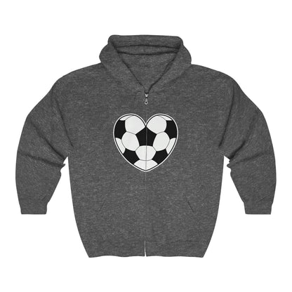 Soccer Ball Heart white Lg Front- Unisex Heavy Blend™ Full Zip Hooded Sweatshirt (ST-NCP-22-566U)