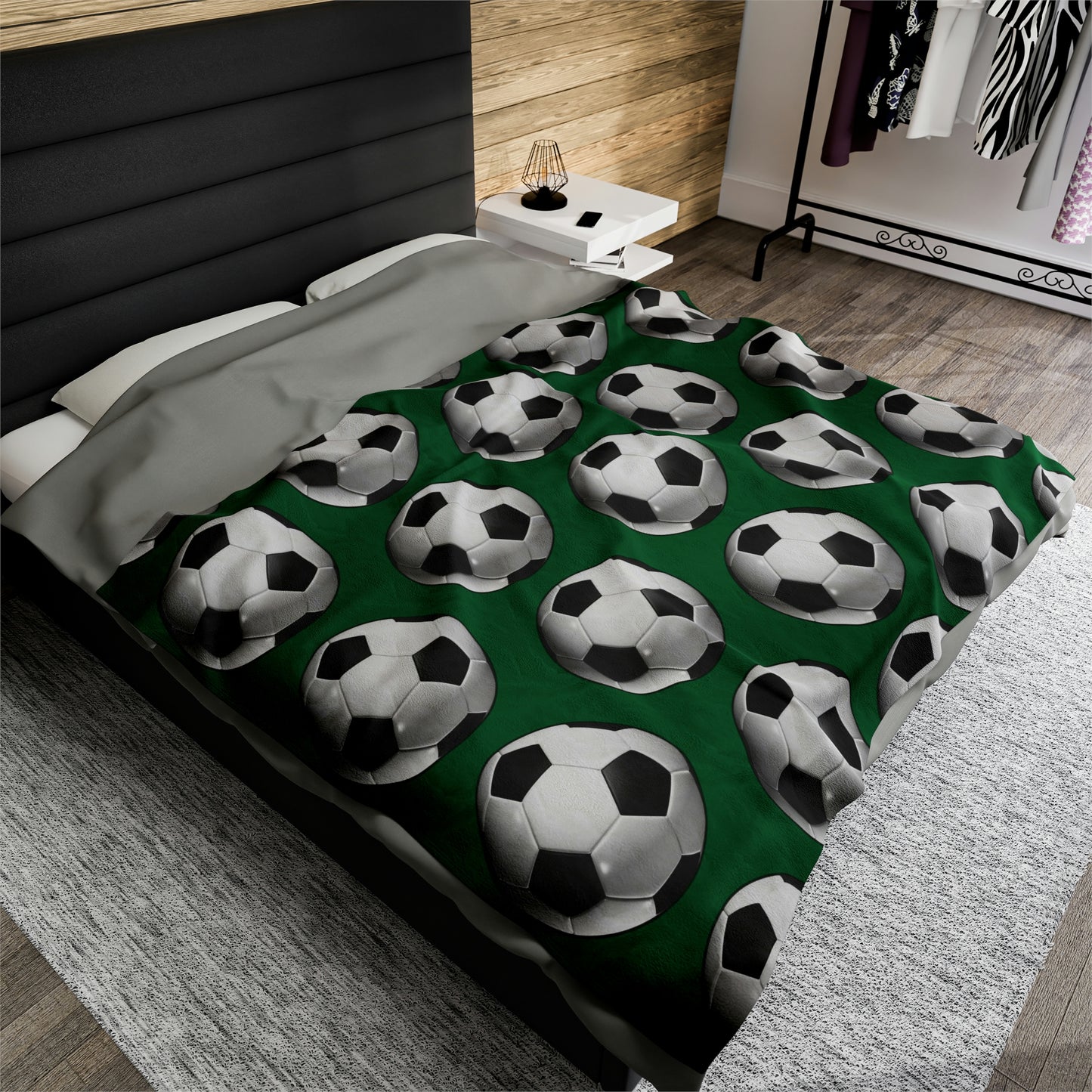 Soccer ball print- Velveteen Plush Blanket- DARK GREEN (ST-NCP-61-137U)