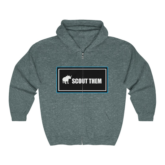 ScoutThem Shield Lg blue border Front- Unisex Heavy Blend™ Full Zip Hooded Sweatshirt (ST-FGS-22-514U)