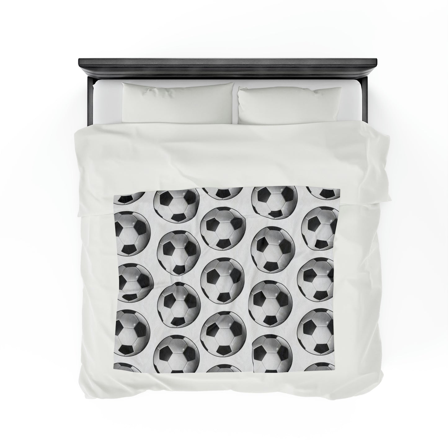 Soccer ball print- Velveteen Plush Blanket- WHITE (ST-NCP-61-121U)