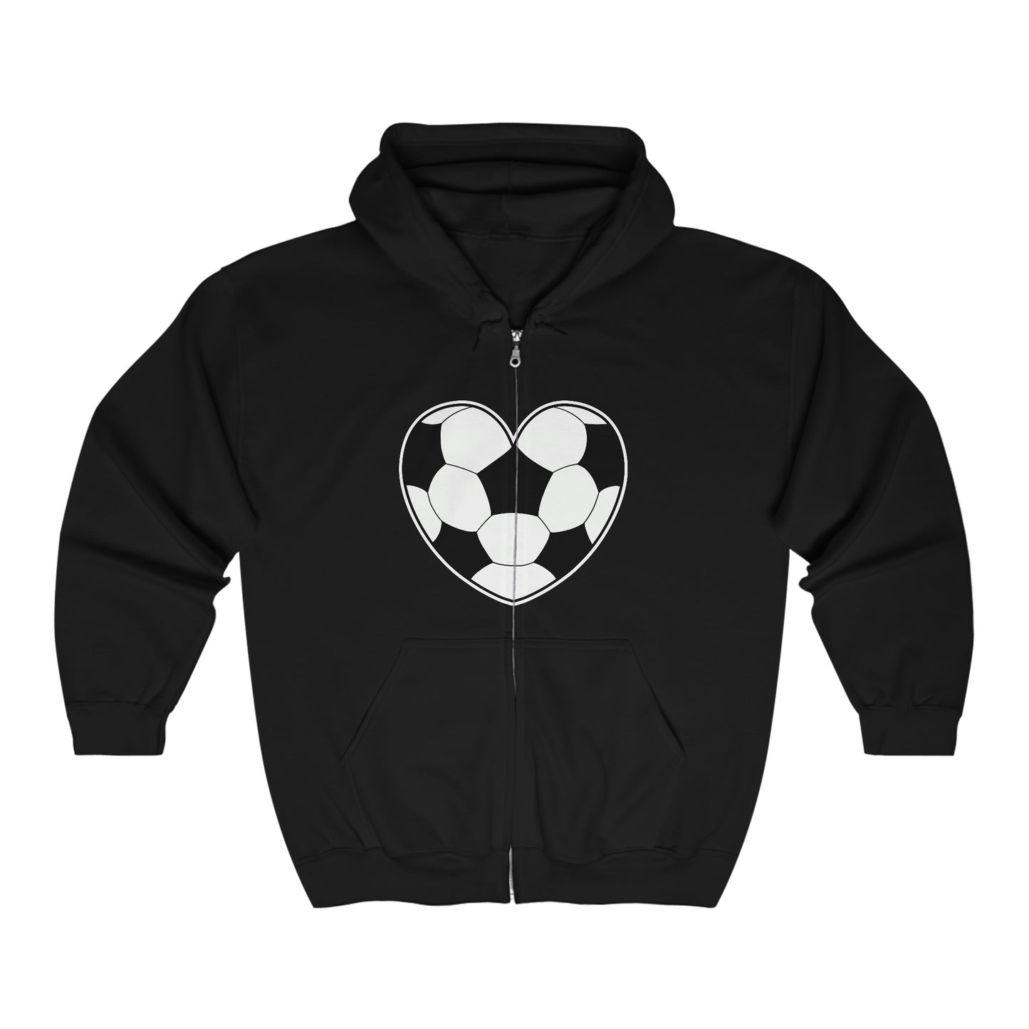 Soccer Ball Heart white Lg Front- Unisex Heavy Blend™ Full Zip Hooded Sweatshirt (ST-NCP-22-566U)