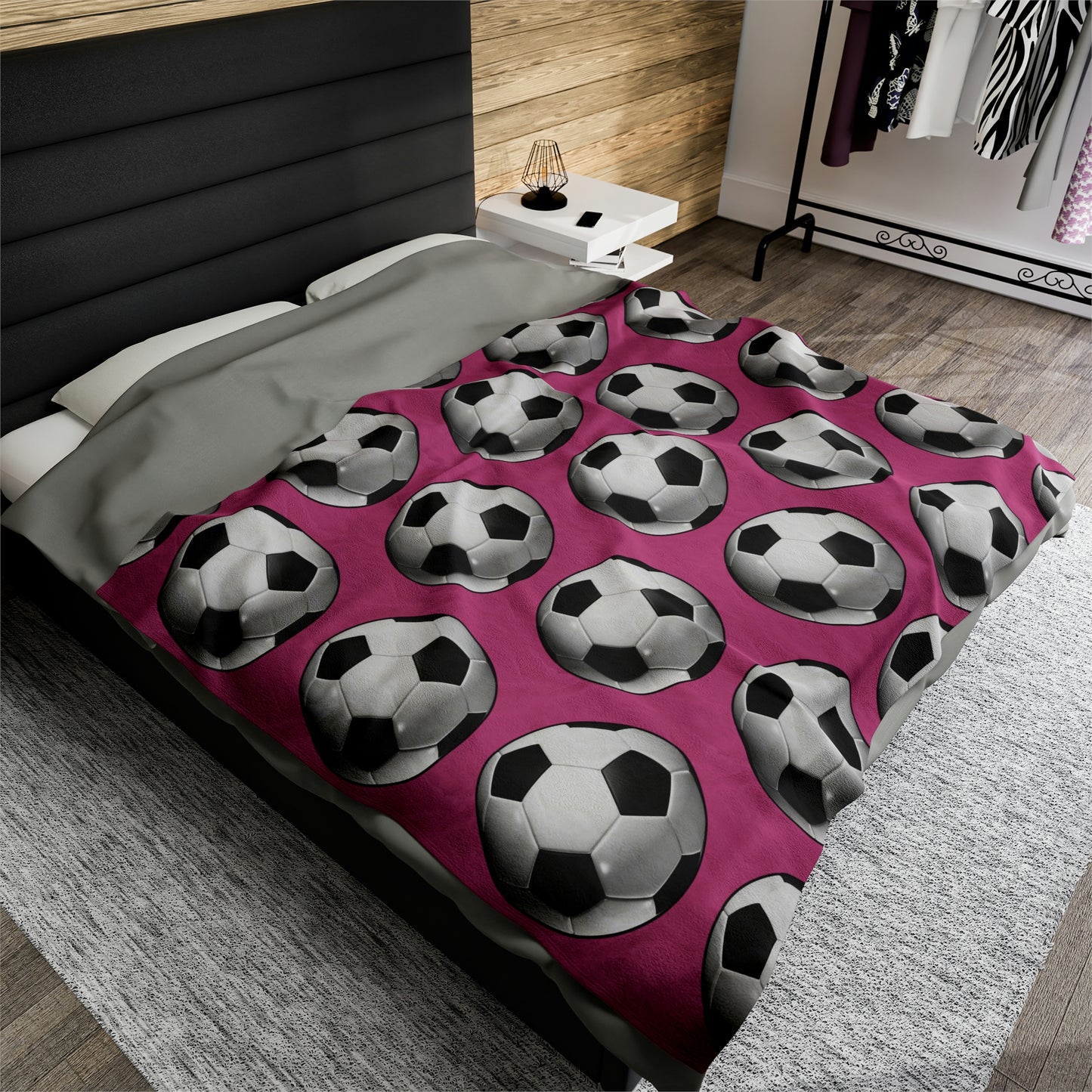 Soccer ball print- Velveteen Plush Blanket- LIGHT PINK (ST-NCP-61-141U)