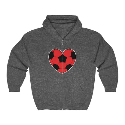 Soccer Ball Heart red Lg Front- Unisex Heavy Blend™ Full Zip Hooded Sweatshirt (ST-NCP-22-567U)